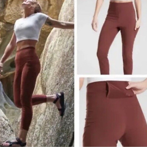 EUC - Athleta Trekkie Hybrid Crop Pant - Cognac Brown - Size 12 - Picture 1 of 6